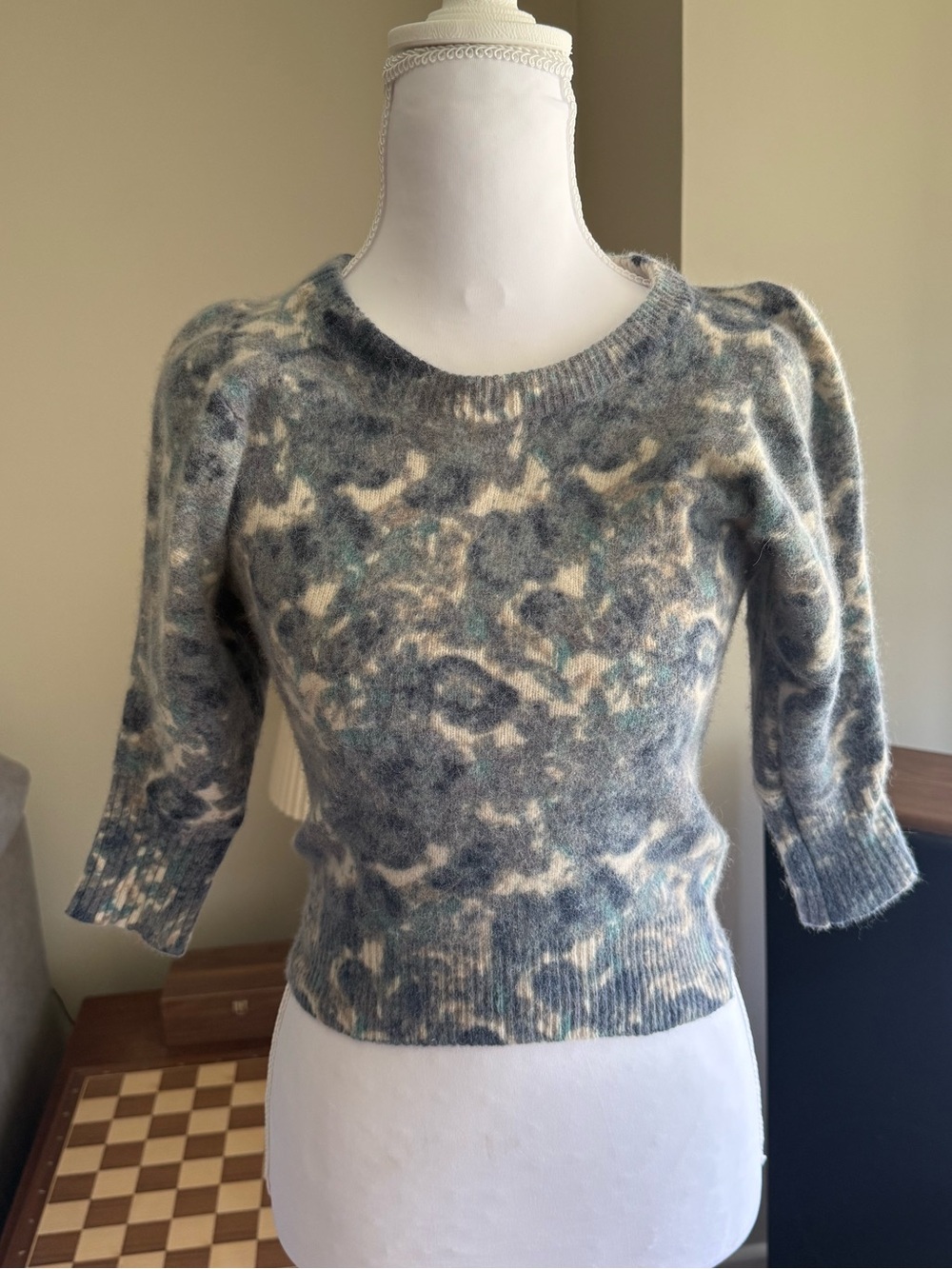 Kimchi Blue by Urban Outfitters Angora Lambswool Blue Print Sweater XS